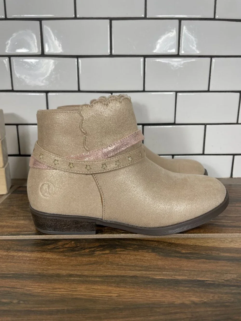 Lands End Shoes Girls Sz 2 Platino Shimmer Multicolor Zip Up Western Bootie NEW
